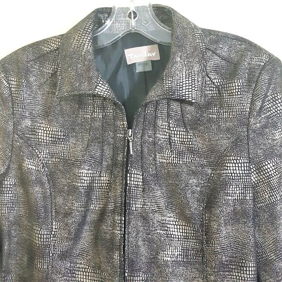 Womens Vintage Blazer Jacket Snakeskin Full Zip Size 12 Metallic Silver - Picture 2 of 5